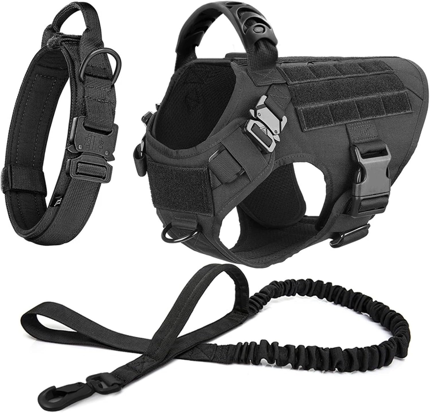 German Shepherd French Bulldog Labrador Camping Training Hunting Harness Military Tactical Dog Harness Leash Collar Set,Brown,L
