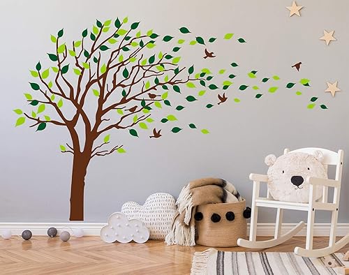 Miniatura 2 de Calcomanías de pared de árbol que sopla en el viento, calcomanías de vinilo para pared de habitaciones de niños, adolescentes, niñas, niños, papel
