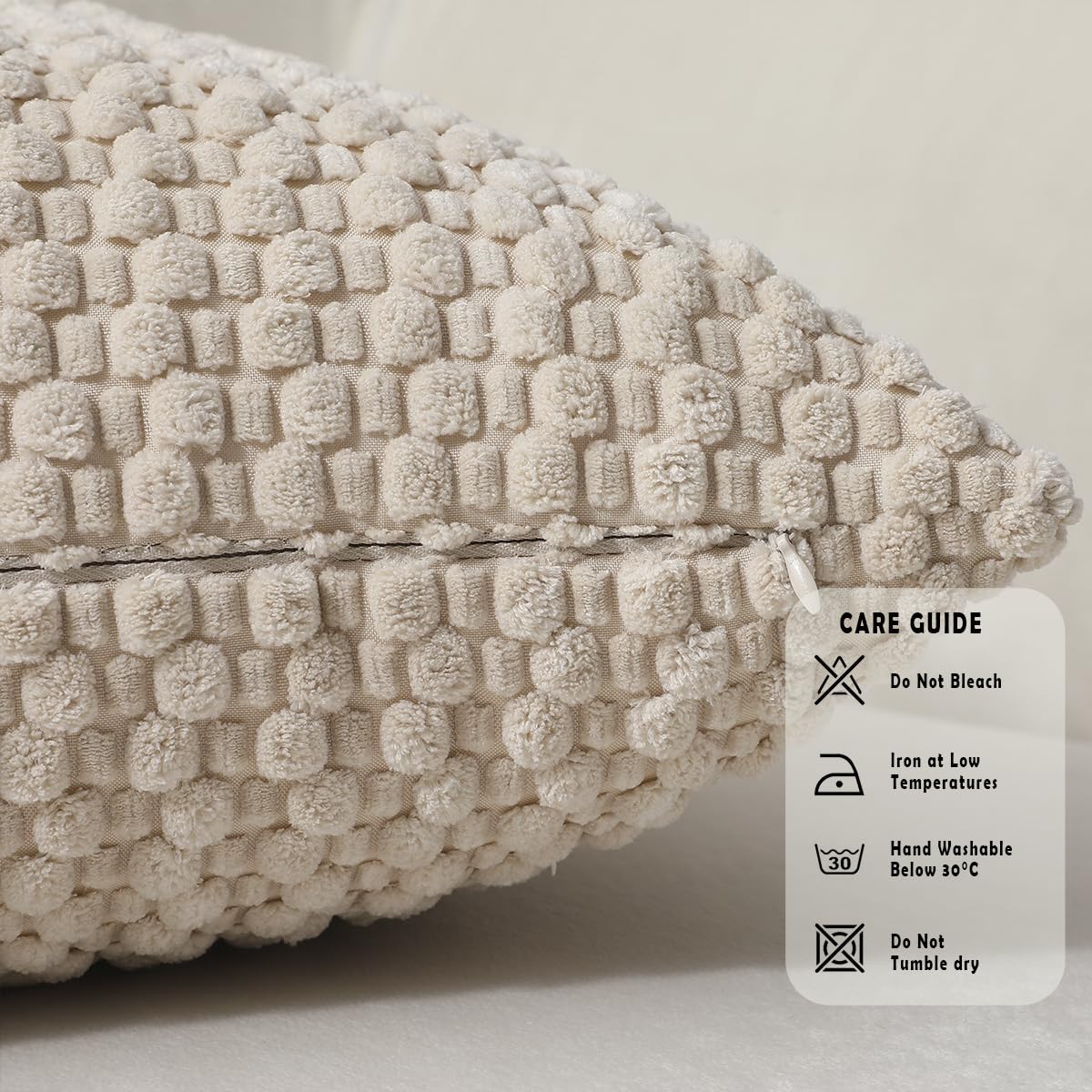Tennove Cushion Covers 40x40cm Decorative Modern Beige Pillow Cases Pack of 2 Corduroy Boho Soft Throw Pillow Covers Square Pillowcases for Sofa Living Room Bed Home Decor - Image 4