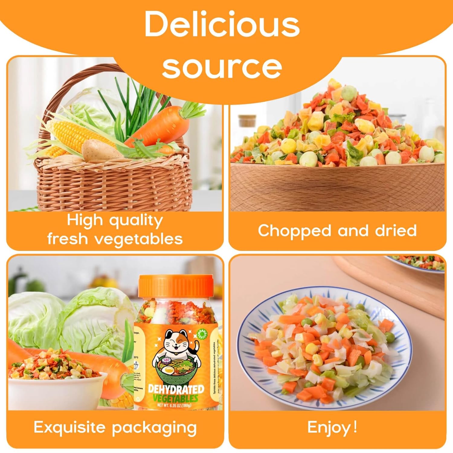 Dehydrated Dried Vegetables Ramen Toppings - 6.35oz Natural Mixed Vegetable Flakes, Noodle Soup, No Gluten& No Allergen, Freeze Dry Veggie for Cooking, Emergency Supply - Image 3