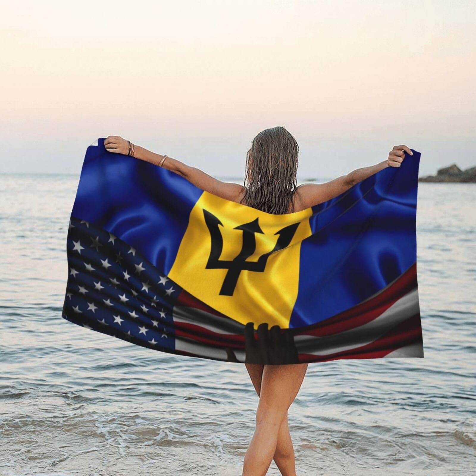Serviette de plage drapeau américain et Barbade 80x130cm