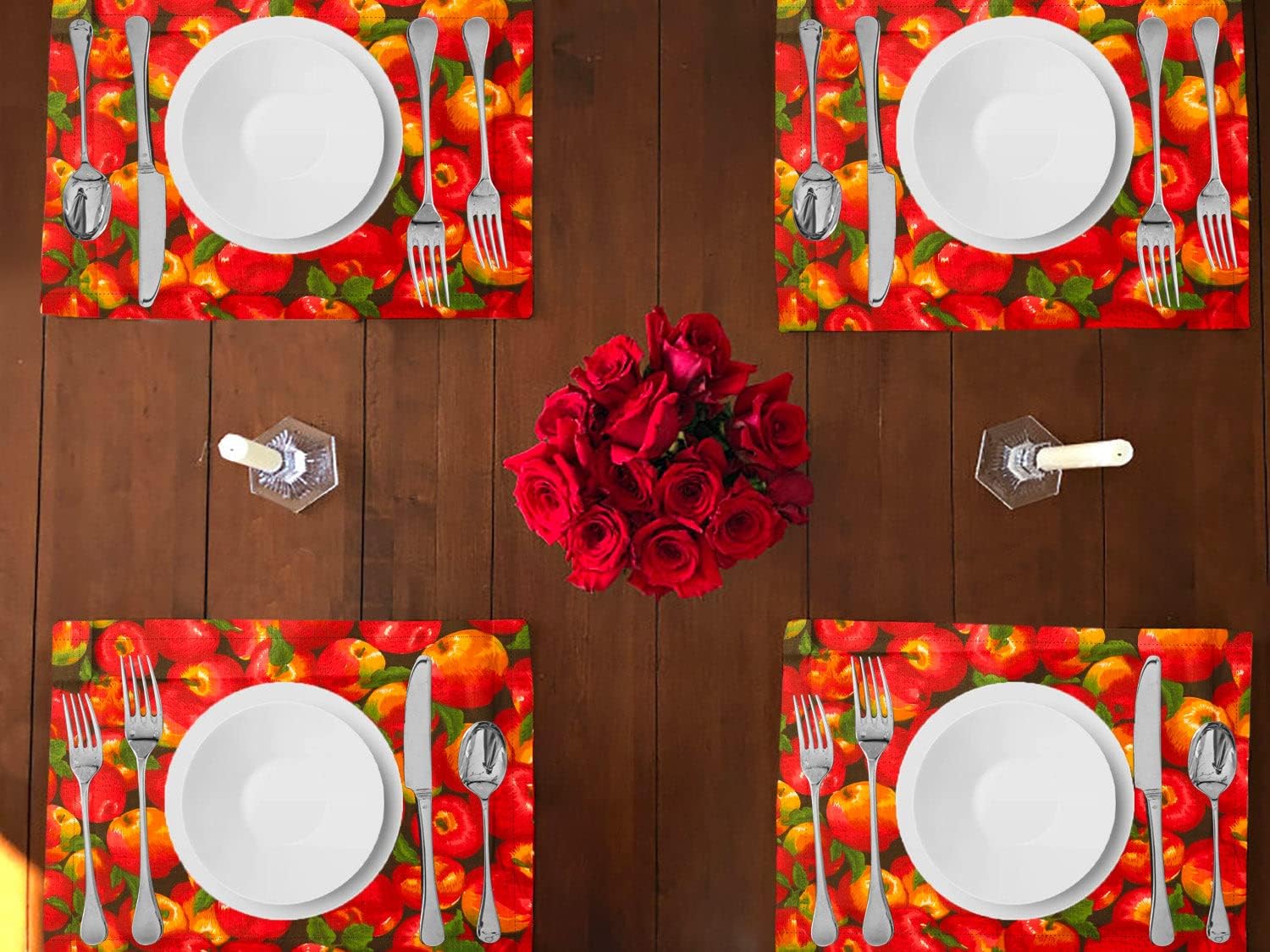 lovemyfabric Kitchen Fruit Collection Print Cotton Placemats 13" x 19" (Pack of 4) Dinner Table Decor Holiday Party Event Table Decoration (Chili Peppers Black)