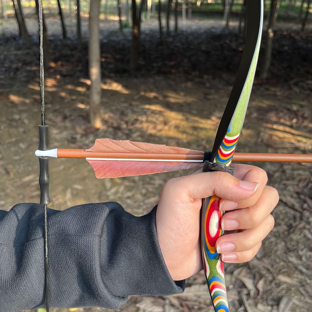 Tiro con l’arco, arco ricurvo tradizionale junior ambidestro 37 pollici 10/15 lbs, arco leggero per allenamento tiro all’aperto per bambini