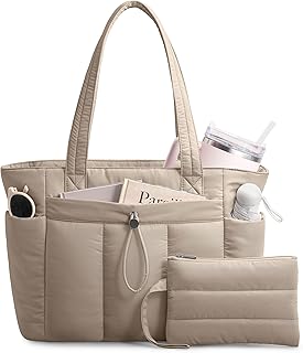 TOPDesign Puffy Tote Bag for Women with Cup Holder & Laptop Compartment & Cosmetic Bag & Trolley Sleeve for Work, Travel
