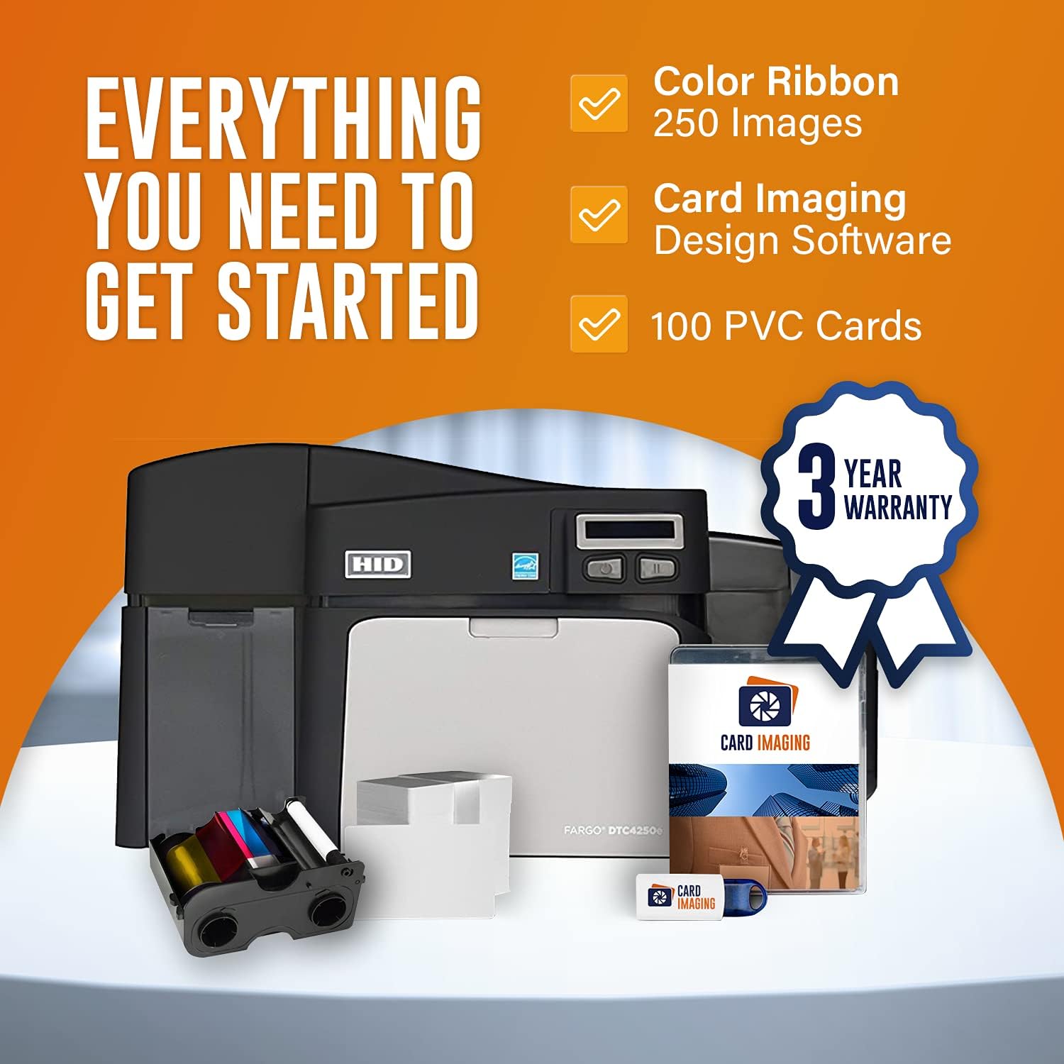 Fargo DTC4250e Dual-Side ID Card Printer & Supplies Package with Card Imaging Software 52100