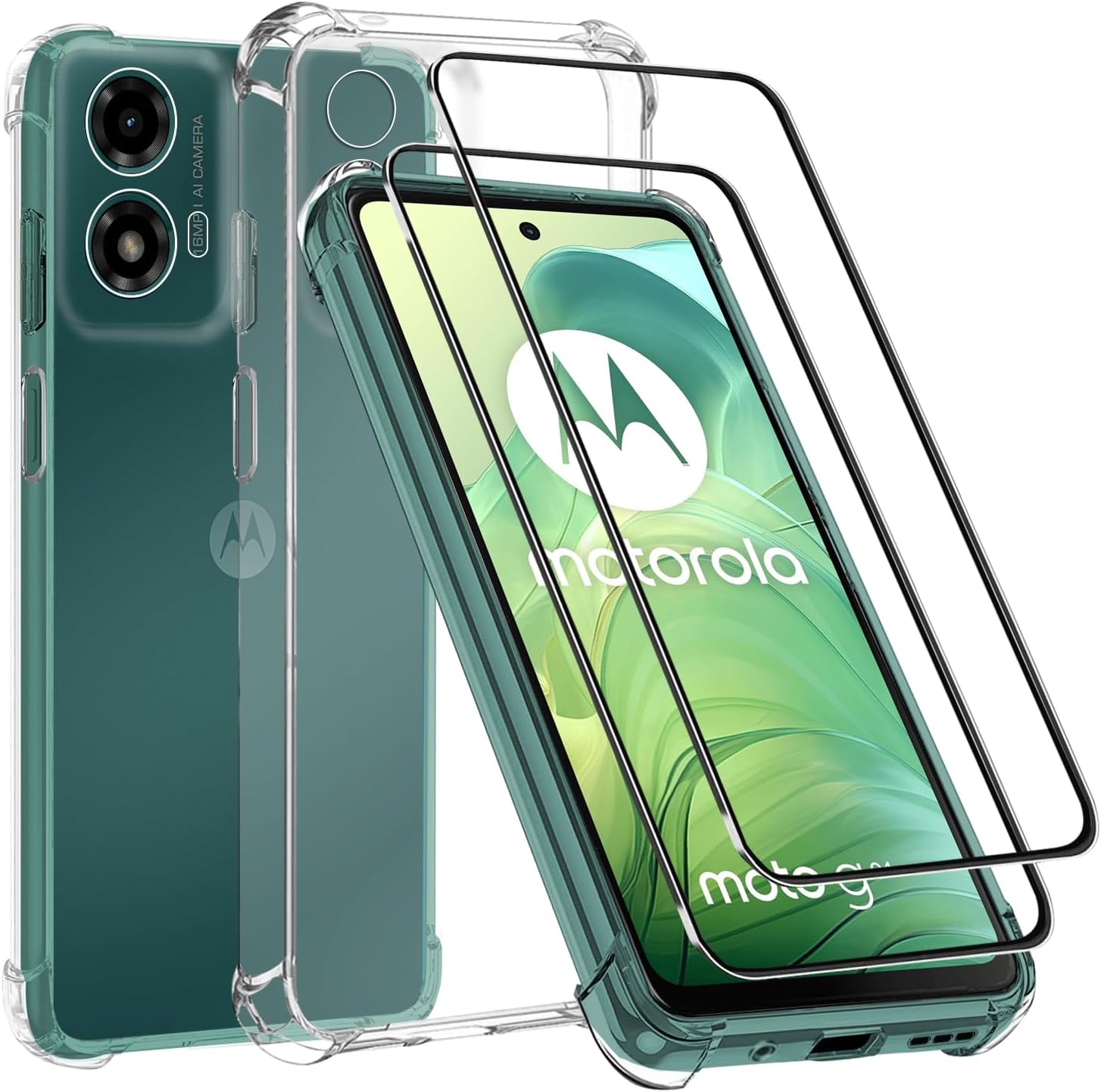For Moto Motorola G04 / E14 Case and Screen Protector,Motorola G04/E14 6.56” Clear Phone Case+2 Pack Tempered Glass,Easy to install Film,Soft TPU Protective Cover Phonecase,Shock-Absorbing Corners