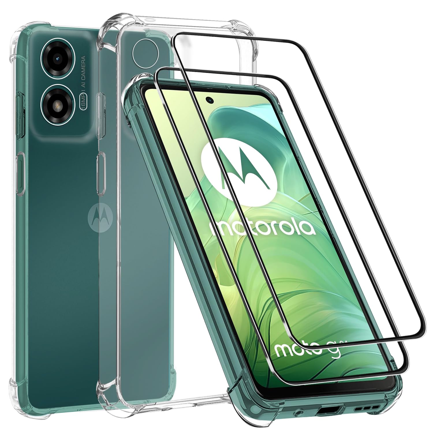 For Moto Motorola G04 / E14 Case and Screen Protector,Motorola G04/E14 6.56” Clear Phone Case+2 Pack Tempered Glass,Easy to install Film,Soft TPU Protective Cover Phonecase,Shock-Absorbing Corners