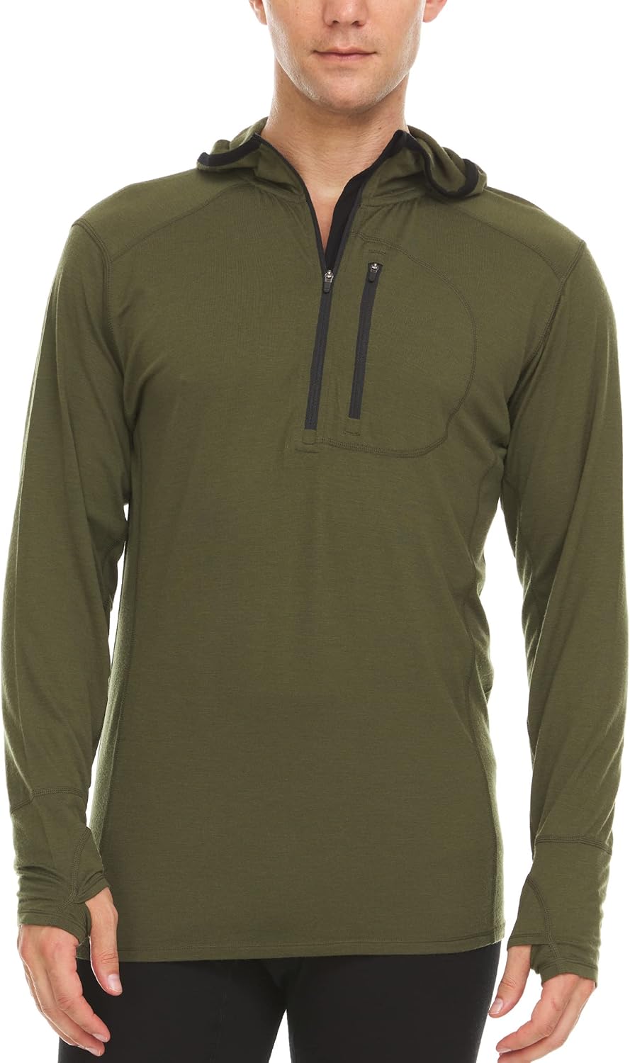 Mens Micro Weight Woolverino ¼ Zip Sun Hoodie - 84% Merino Wool, 12% Nylon, 4% Spandex