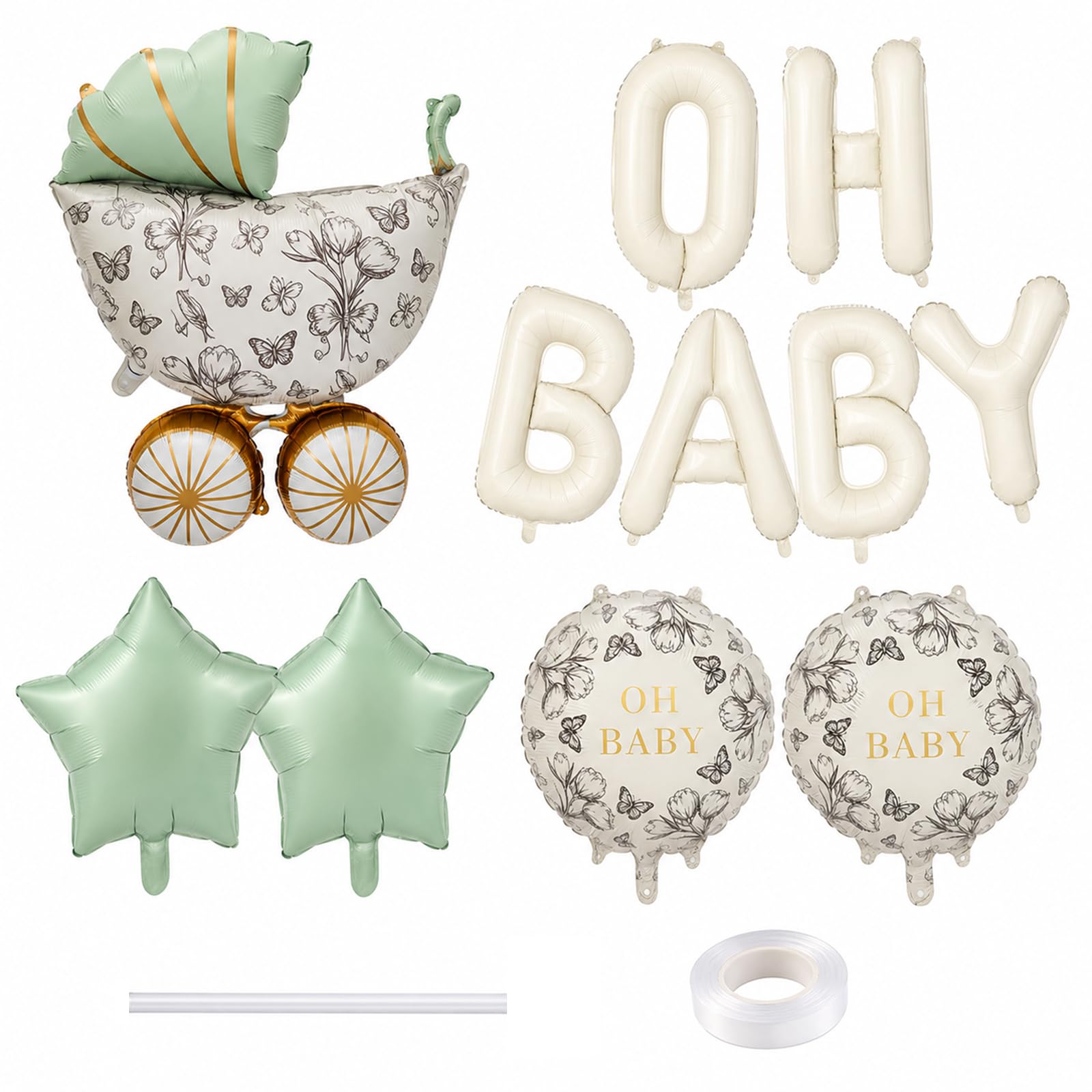 11Pcs Baby Shower Balloon Decorations Oh Baby Gender Reveal Balloon Decor