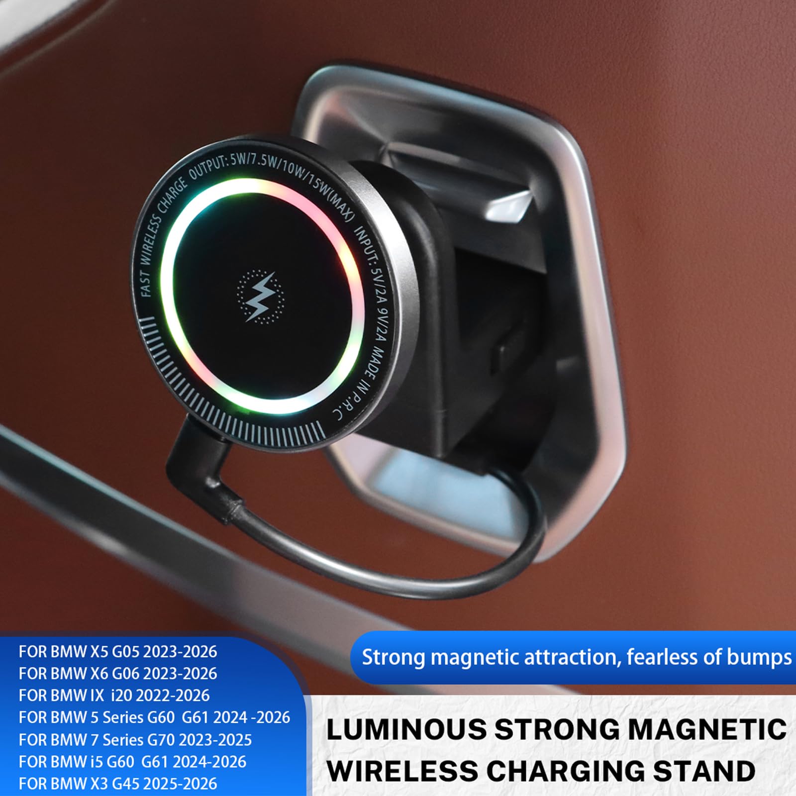 KUNGKIC Auto Tablet Halterung Tablethalterungen für BMW X3 X5 X6 I20 G05 G06 G45 G60 G61 G70 Mag-Safe Autohalterung Handyhalterung Magnetische KFZ (C(Kabellosen Ladegeräten mit Beleuchtung))