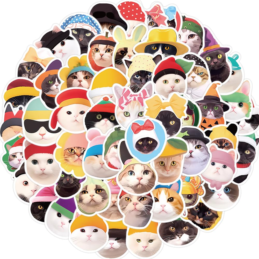 50Pcs Cat Stickers Laptop Car Scrapbook Phone Skateboard Suitcase Luggage Bike Cartoon Cat Stickers Vinyl Waterproof Aesthetic Personalised Stickers for Teens Boys Girls Adults Children
