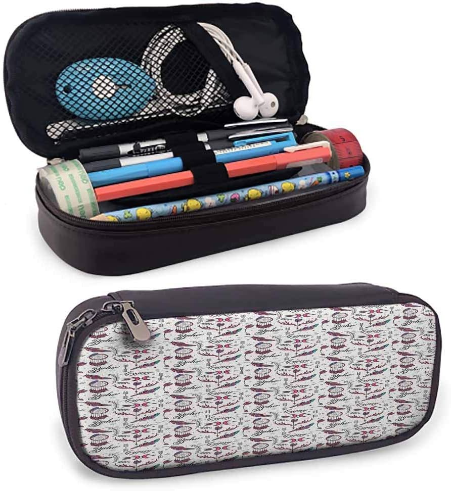 Tattoo Light Pencil case Pattern with Ornamental Boho Gypsy Style Elements Dreamcatchers Feathers Cute Accessories Pink Purple Turquoise