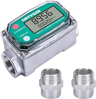 GRYVOZE 3/4 Inch Digital Turbine Fuel Flow Meter ±1% Accuracy 0.8-13.2 GPM NPT for Diesel Gasoline Water