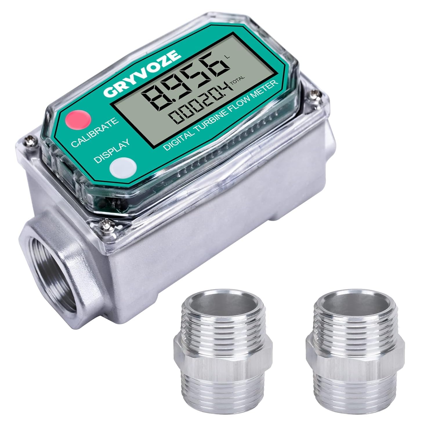 GRYVOZE 3/4 Inch Digital Turbine Fuel Flow Meter ±1% Accuracy 0.8-13.2 GPM NPT for Diesel Gasoline Water