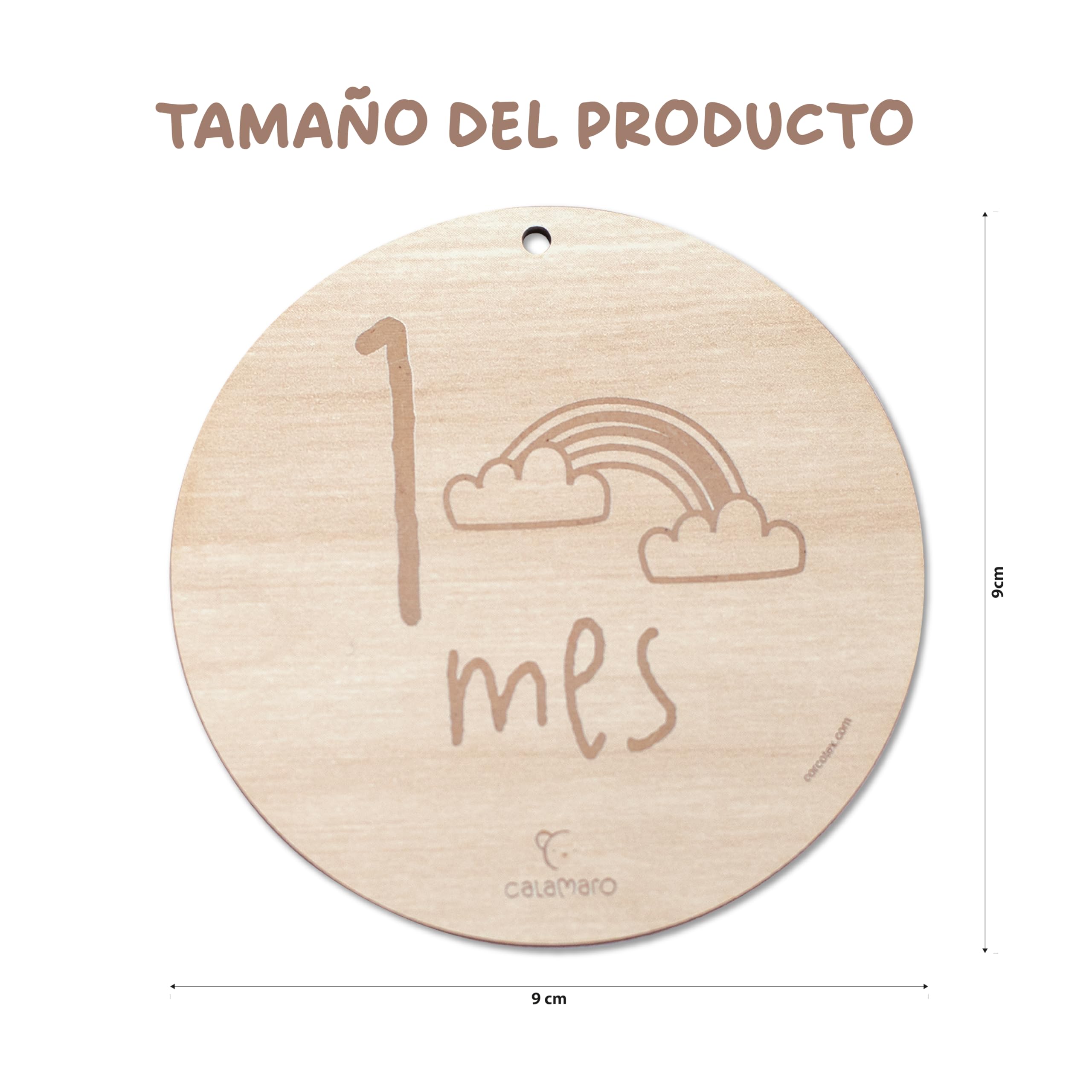 Calamaro - Cumplemes Bebé Madera – Set 12 Placas 1-11 Meses + 1 Año – Cumplemes Bebé Español – Regalo Recién Nacido – Hecho en España – Bolsa Lino Premium (English)