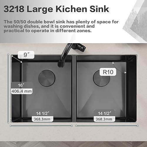 Vista 82 de LQS Fregadero de cocina dorado de 31 pulgadas, fregadero de cocina de acero inoxidable 50/50 de 31 x 18 pulgadas, fregadero de cocina de acero