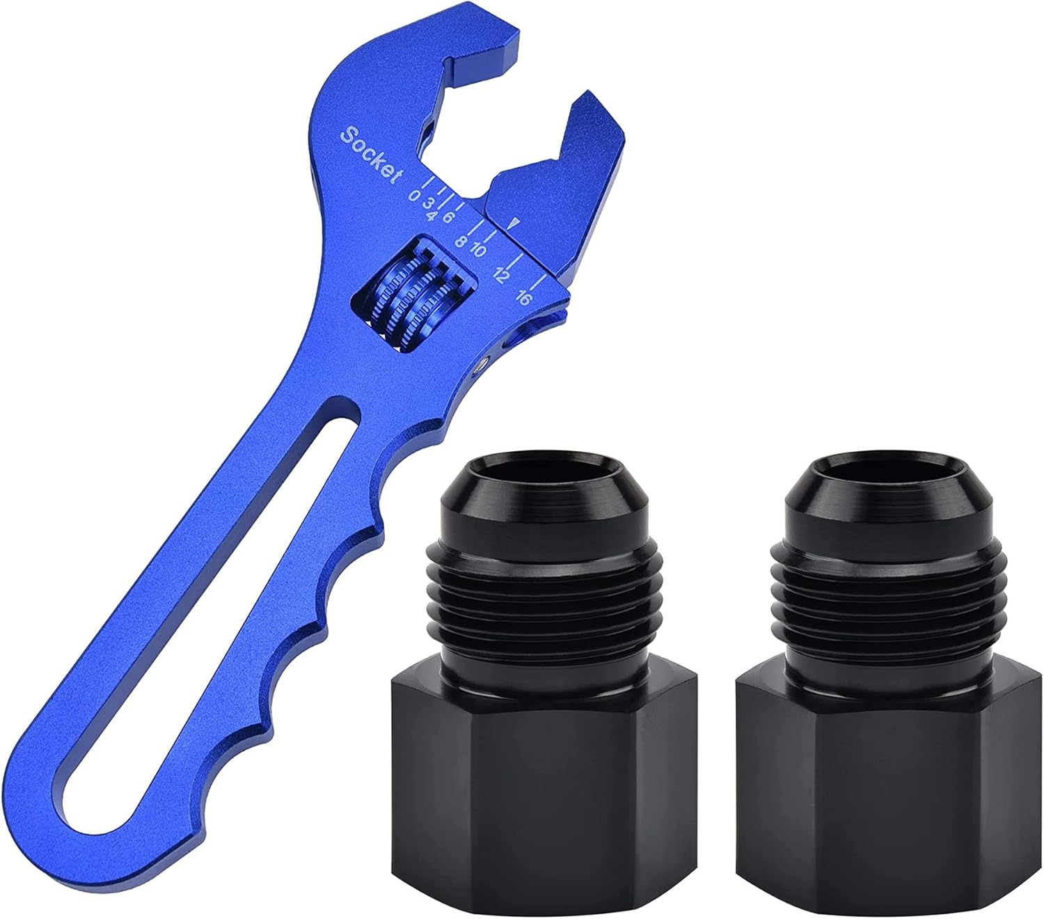 EVIL ENERGY 8AN Male to 3/8 NPT Female Fitting 2PCS Bundle with Adjustable 3AN-16AN Wrench Aluminum Blue
