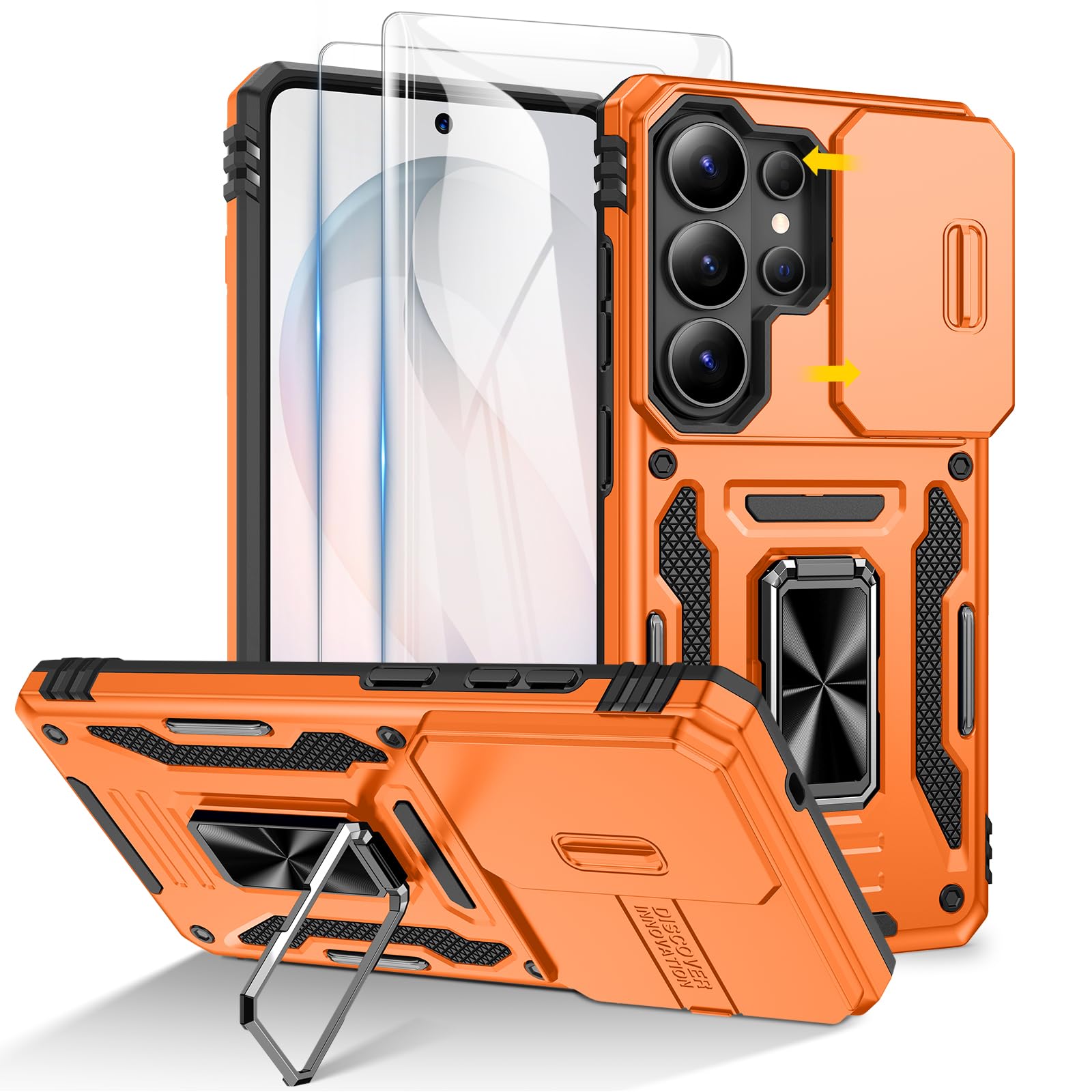 Doeshine für Samsung Galaxy Hülle, Handyhülle mit 2 Stück Displayschutzfolie & Ring Ständer, Kameraschutz, Robust Fallschutz Outdoor Militär Schutzhülle für Samsung Galaxy