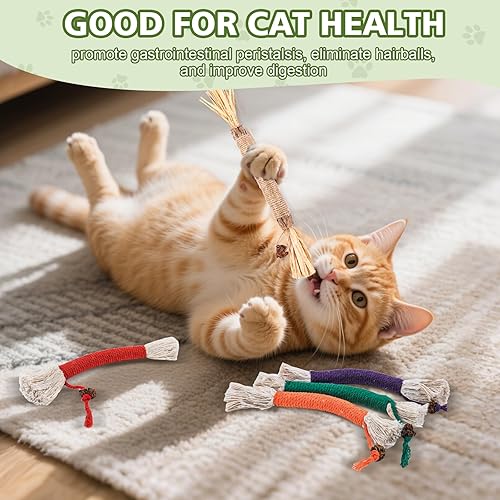 Miniatura 4 de Paquete de 8 juguetes masticables de hierba gatera para gatos, juguetes de cuerda de sisal de algodón, palitos de vid plateada natural para gatos,