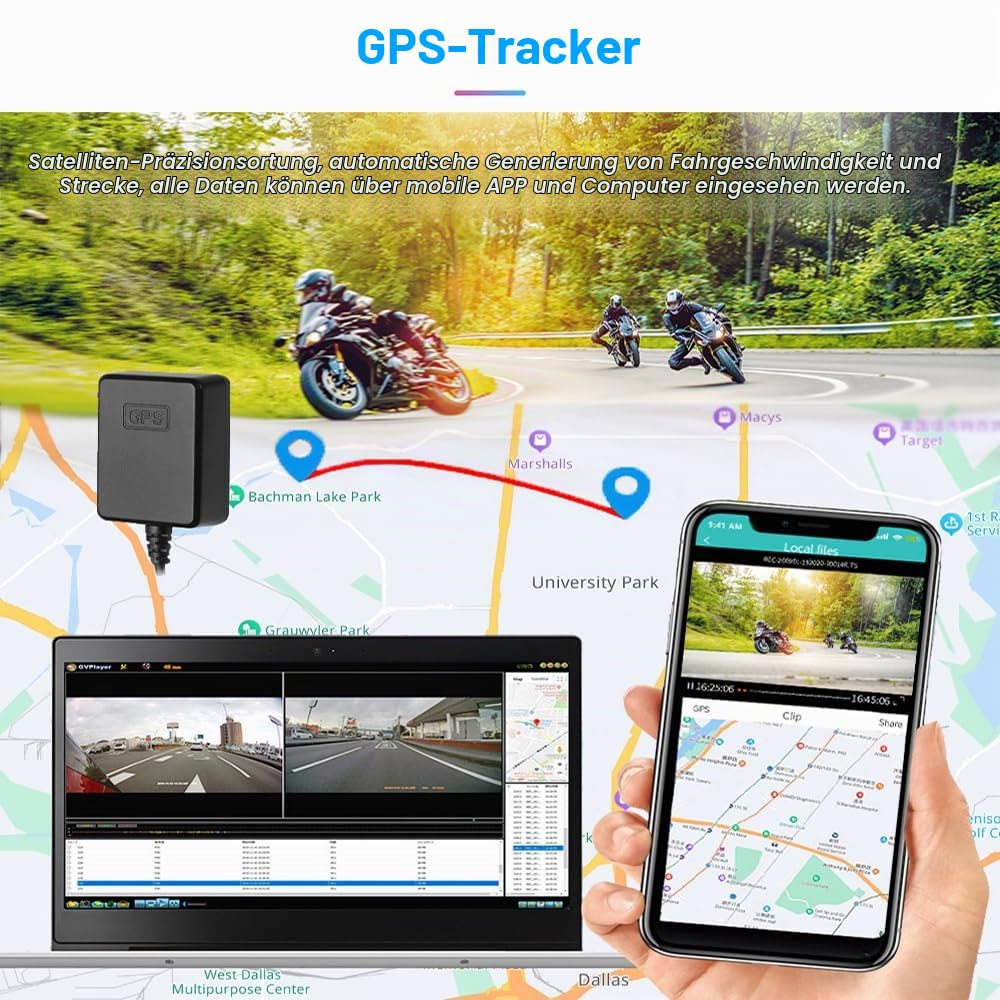 VSYSTO Motorrad-Dashcam, Duale 1080P-Front- und Rückfahrkamera 3-Zoll-IPS-Bildschirm 140 ° Weitwinkel WiFi-GPS-Ganzkörper-Wasserdichter mit Nachtsicht-Parküberwachung