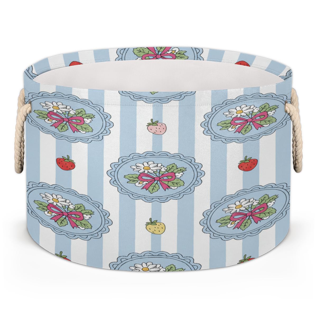 Grands paniers de rangement bleus à motif fraise 50x34 cm pour le linge et les jouets