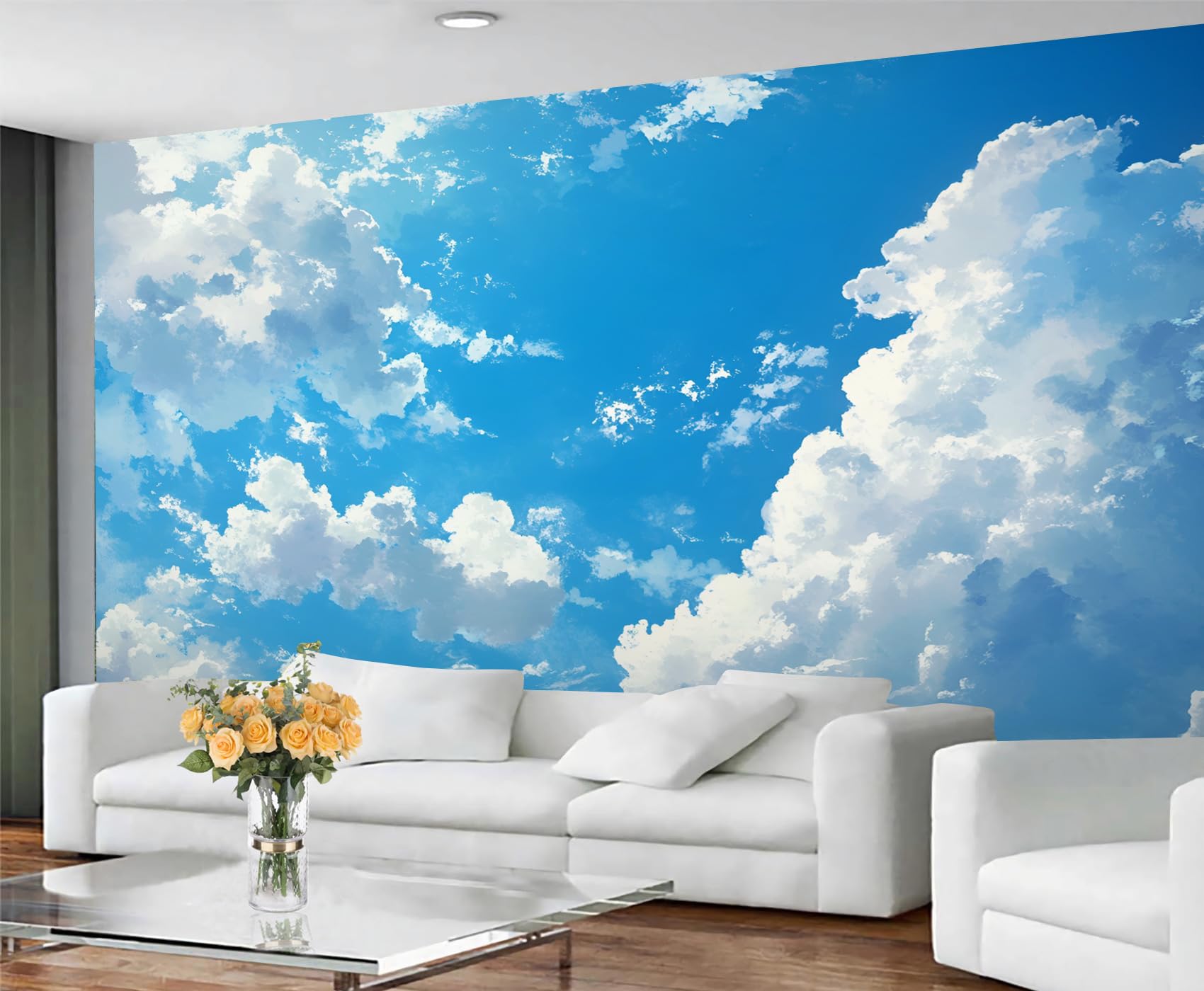 GIVLWF Cloud Wallpaper, Blue Sky Bedroom Wallpaper, Cartoon Clouds Wall Paper for Living Room, Not Self Adhesive Sky Cloud Wall Mural, Landscape Large Mural & Room Decor โ image 1