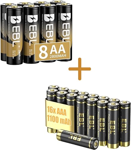 EBL Las baterías recargables Pro AAA AAA del oro 24 paquetes de la batería de alto rendimiento NIMH