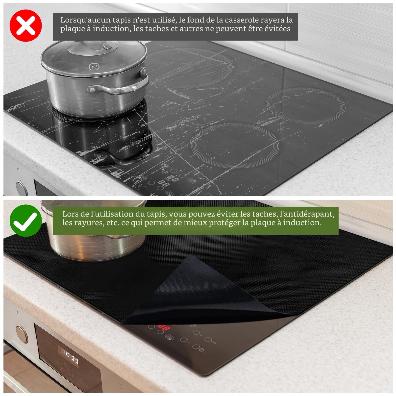 OMJMYY 52x60cm Protection Plaque Induction Tapis de Protection Plaque Cuisson Induction en Silicone Plaque de Cuisson Magnétique Cooktop Anti Rayures Non Slip Pour Cuisinière à Induction