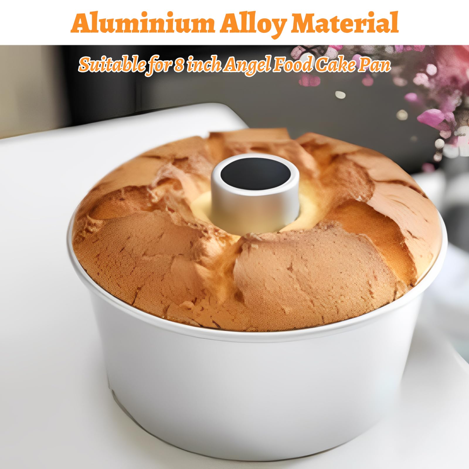 Angel Food Kuchenform 2er Set, 8 Zoll Antihaft Chiffon Kuchen Tube Pfanne mit abnehmbarem Boden, Aluminium Runde Kuchenform Pfund Kuchen Backform zum Backen Chiffon Kuchen
