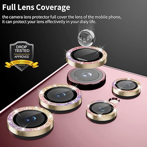 Miniatura 8 de Protector de lente de cámara para Samsung Galaxy S23 Ultra, compatible con fundas, vidrio templado 9H antiarañazos, círculo de protección de grado