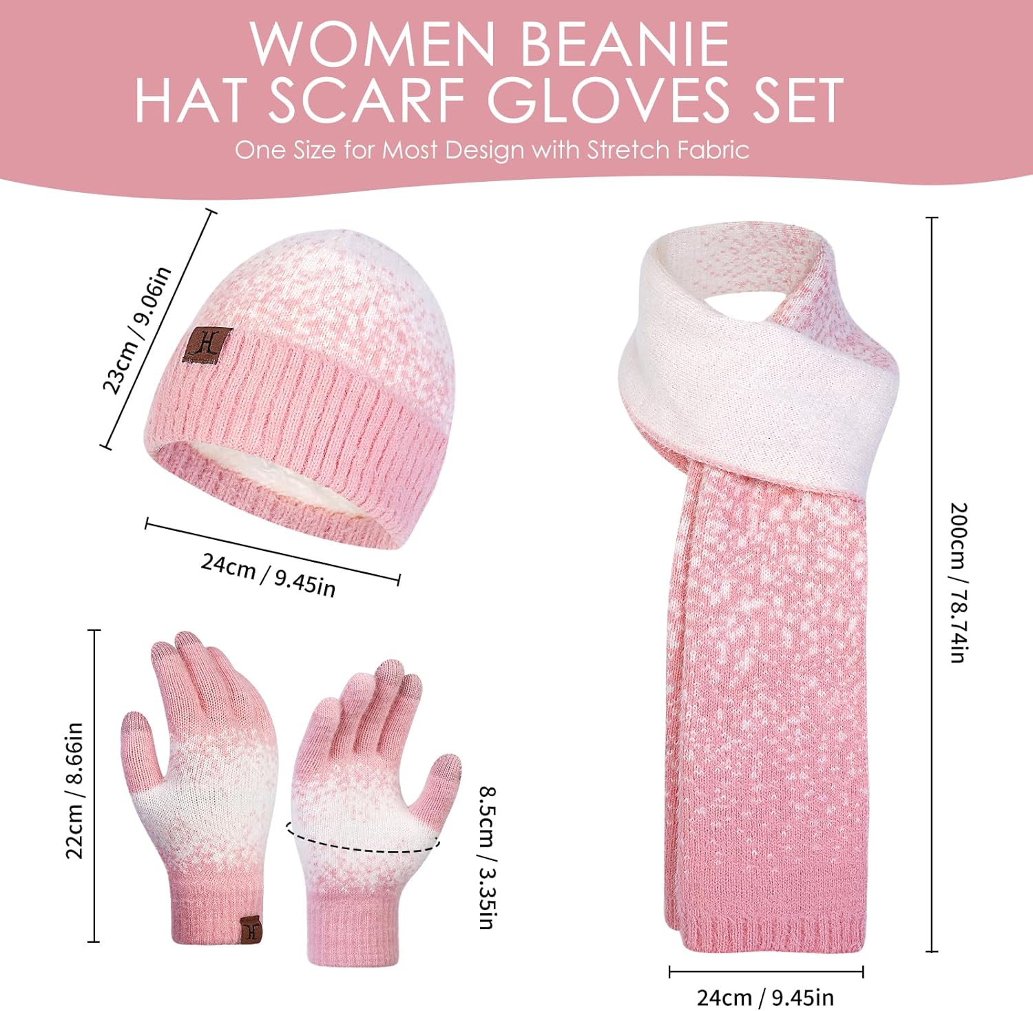 Winter Beanie Hat Scarf Gloves, Warm Fleece Lined Knit Beanie Hat Long Scarf & Touch Screen Gloves for Women Cold Weather Set - Image 2