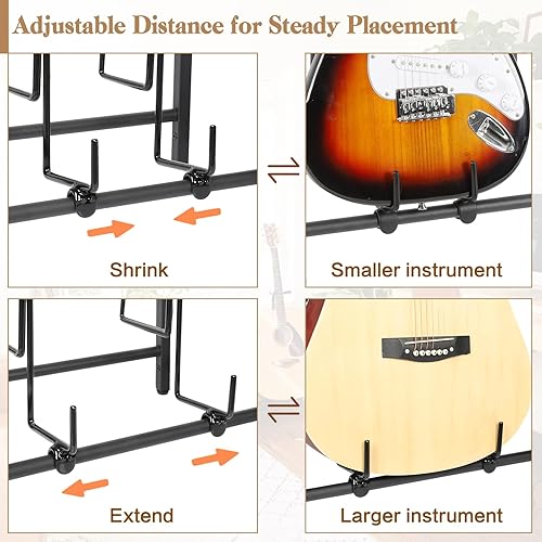 Miniatura 19 de Bikoney Soporte de guitarra de 7 soportes para acústico, eléctrico, bajo, estante de guitarra ajustable, accesorios de regalo para hombres