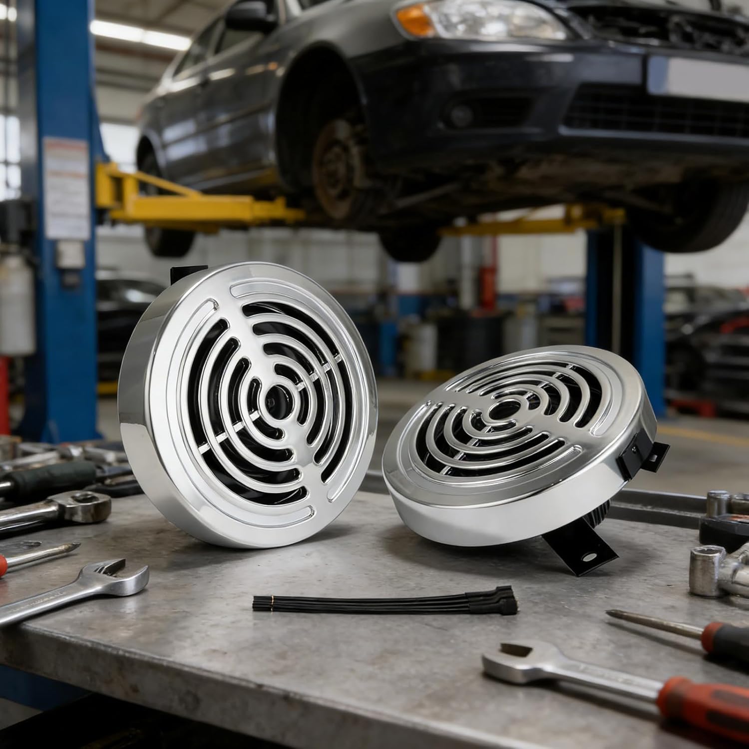 Pair of 12v Stainless Steel Protective Cover Horns for Cars and Motorcycles Featuring High Low Two Note and Ip67 Design