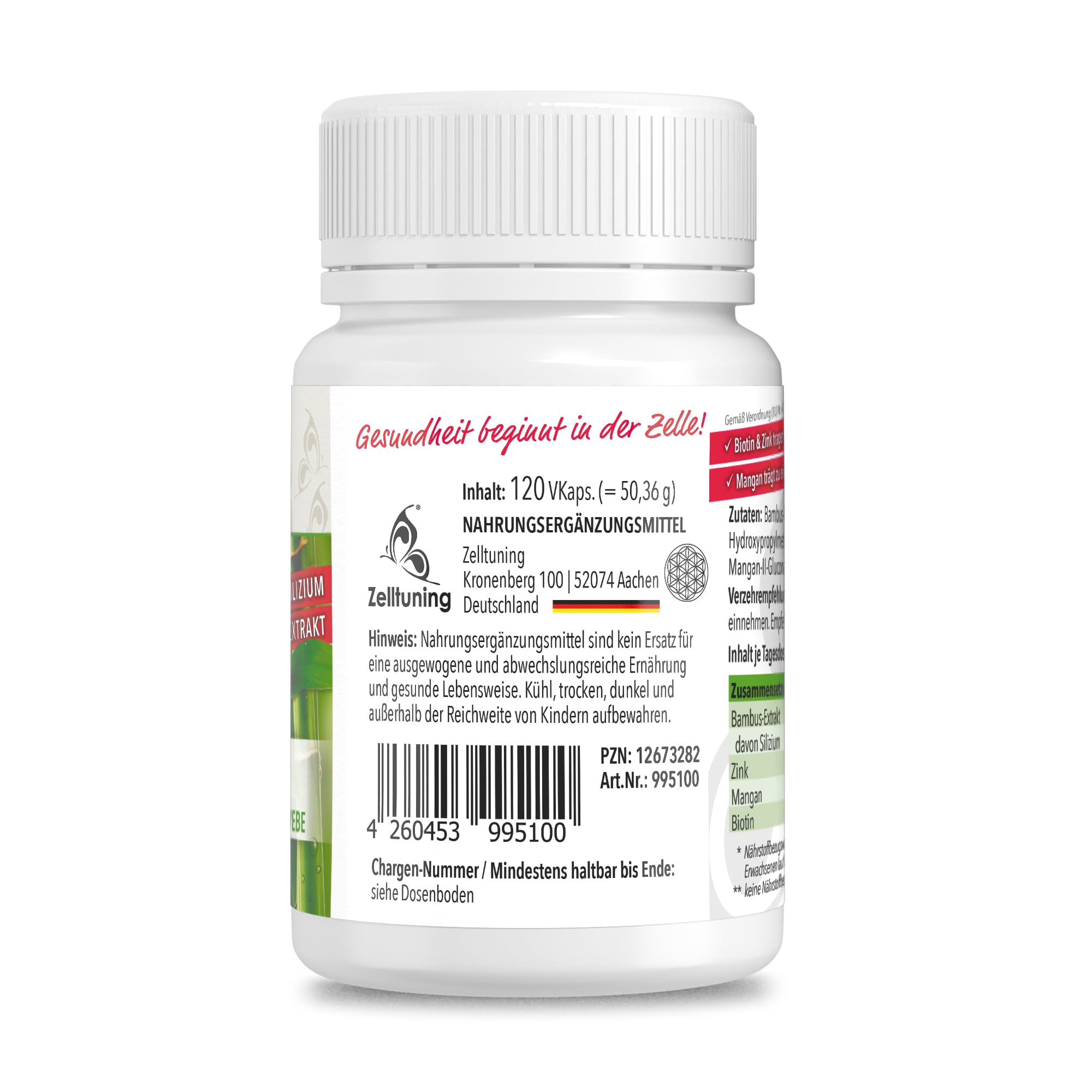 BamBooZell Haar Vitamine - 120 Silizium Hochdosiert Kapseln - Mit Biotin, Zink, Mangan - Silicea aus Bambus-Extrakt - Haut Haare Nägel Kapsel aus Deutschland - Silica, Rein Ohne Zusatzstoffe.
