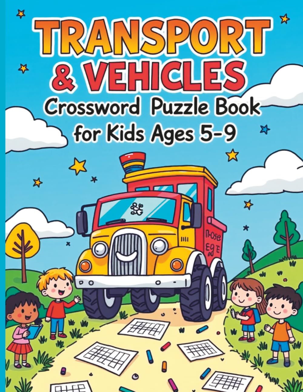 Transport & Vehicles Crossword Puzzle Book for Kids Ages 5–9 | Fun Car, Truck & Plane Games