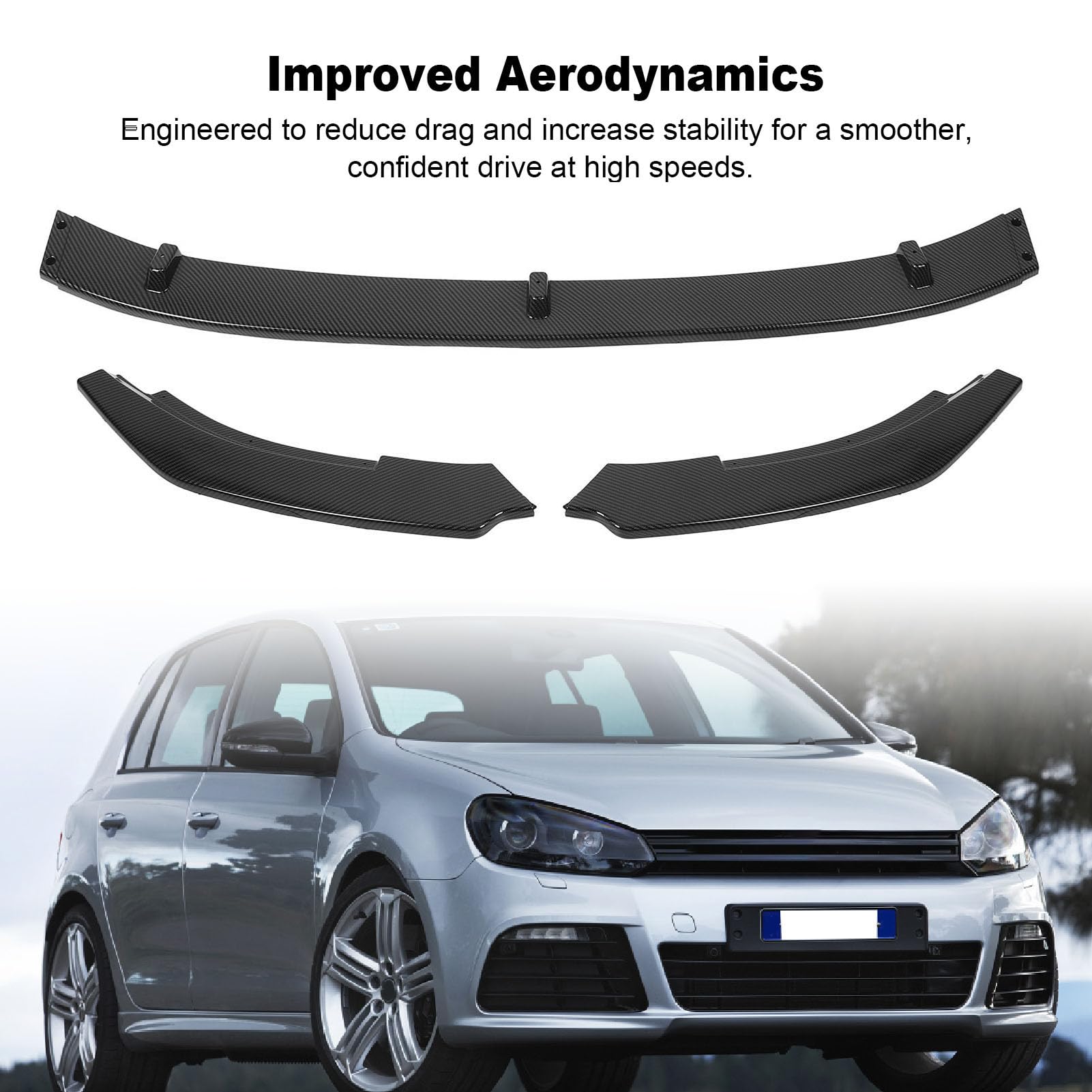 Przedni Zderzak Lip Siler, 3PCS ABS Car Front Drumiper Lip Silera dla Mk6 R20 R 2008-2013, Zastępca Dyfuzora Wargowego, Przednie Zderzak Rozdzielacz Podbródka do Ust Przedni (3)