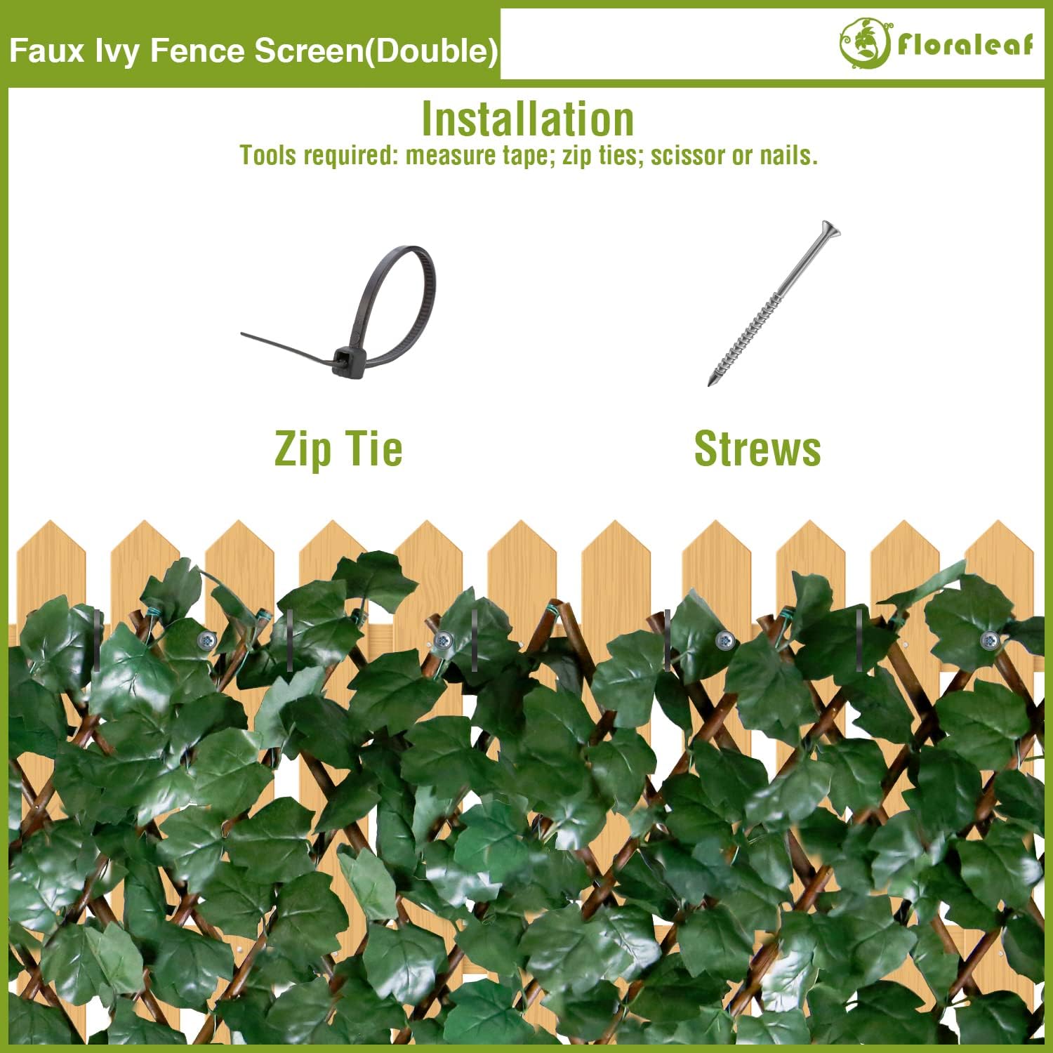 Artificial Leaf Ivy Expandable Privacy Fence Screen Stretchable Fencing Perfect for Deck Balcony Patio Porch Trellis Decor- Double Side Leaves 1 pc