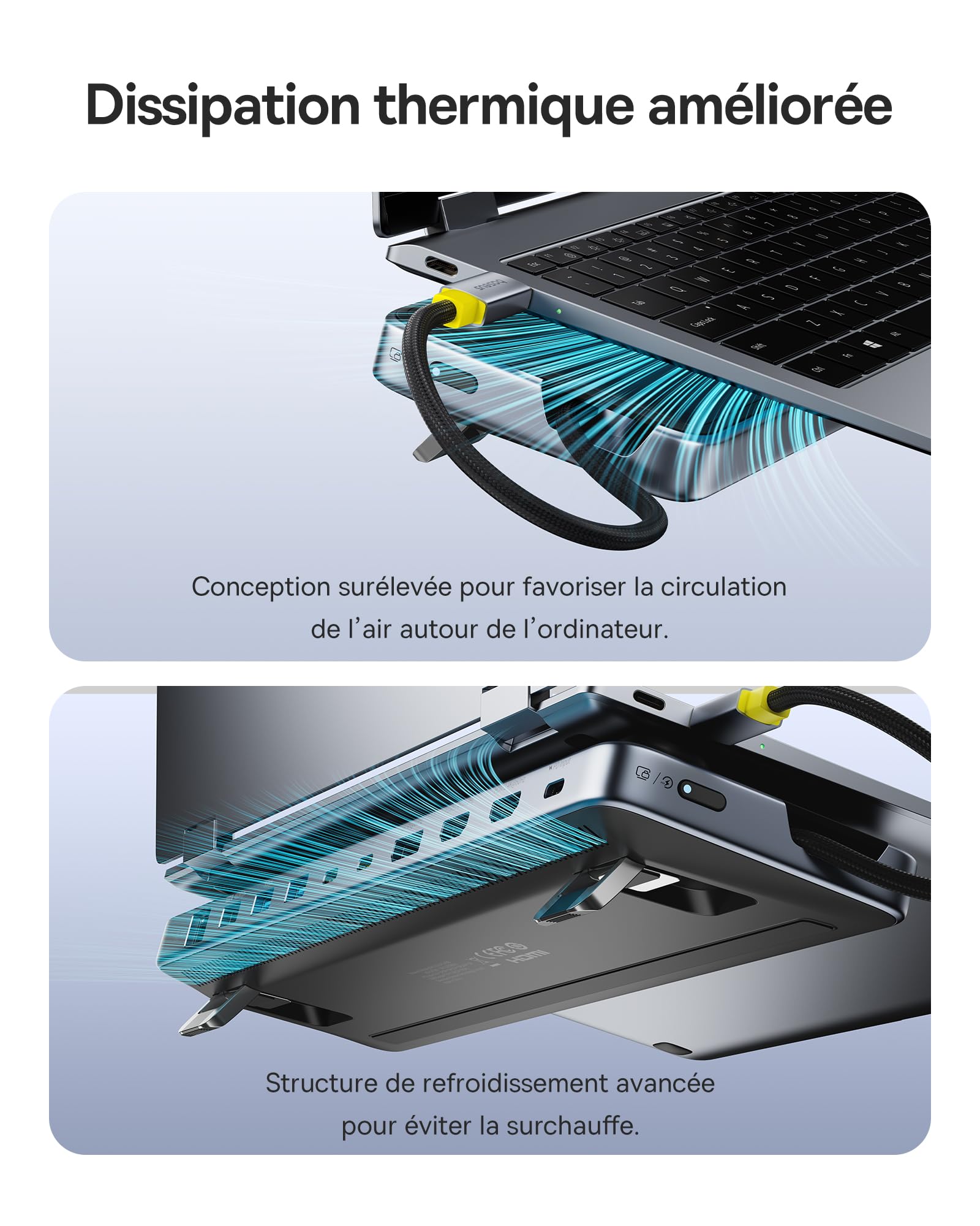 Baseus Station d'accueil pour Ordinateur Portable, 12 en 1, HUB Triple écran 4K, HDMI/DP, 10 Gbit/s USB A/C, Transfert de données Rapide, PD100W, Ethernet, TF/SD, Station d'accueil USB C avec Windows