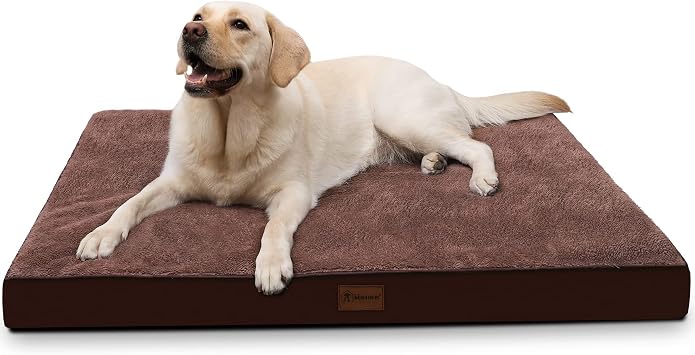 Orthopedic Dog Bed, Waterproof Dog Beds with Removable Washable Cover, Non-Slip Egg Foam, Pet Sleeping Mattress for Large Medium Dogs, Brown, 104 x 71 cm
