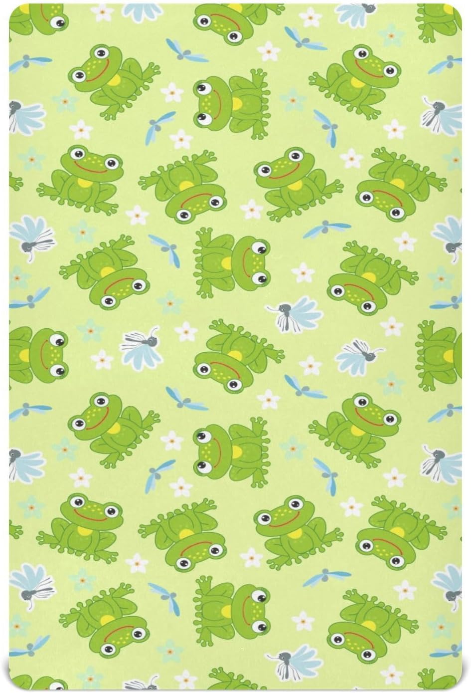 Frogs and Dragonfly Crib Sheets Cute Cartoon Frog Mosquitoes Flower Mattress Cover Funny Animal Theme Unisex Toddler Baby Bed Sheets Fitted Standard Crib Sheets for Boys Girl 28x52 Inch
