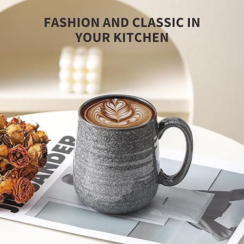 Miniatura 5 de Hasense Juego de 4 tazas de café gris oscuro, tazas de café de cerámica de 12 onzas, taza de café con mango grande para café, té, leche y cacao