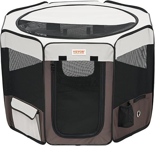 Miniatura 11 de VEVOR Corralito plegable portátil para mascotas, 36 x 36 x 23 pulgadas + funda de transporte gratis + cuenco, jaula para perros para interiores y