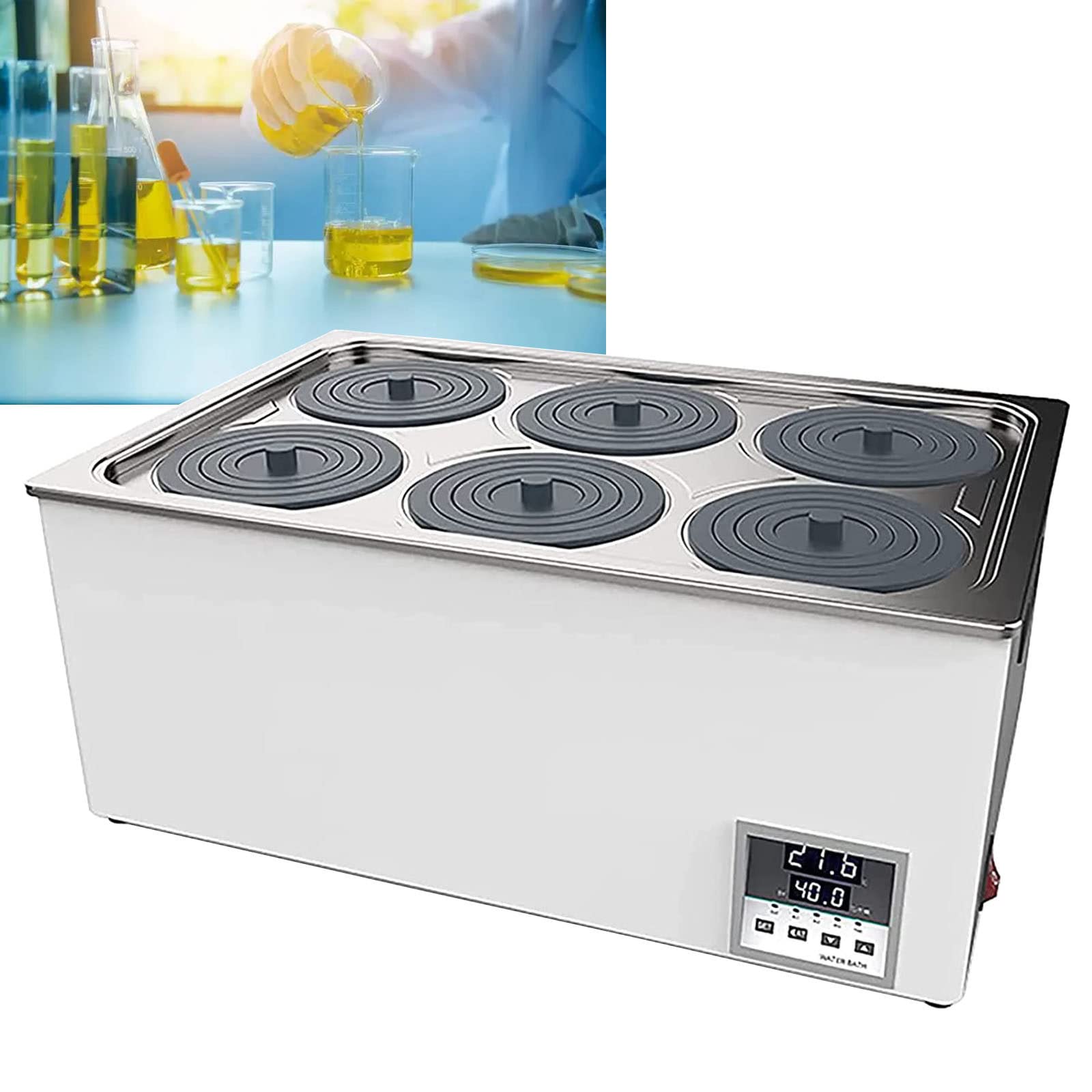 Laboratoryjna Cyfrowa Termostatyczna Łaźnia Wodna z Sześcioma Otworami, Ogrzewanie w Cyklu 360°, z Cyfrowym Wyświetlaczem i Pokrywą Ochronną do Użytku Laboratoryjnego, RT od 5 do 99,9°C