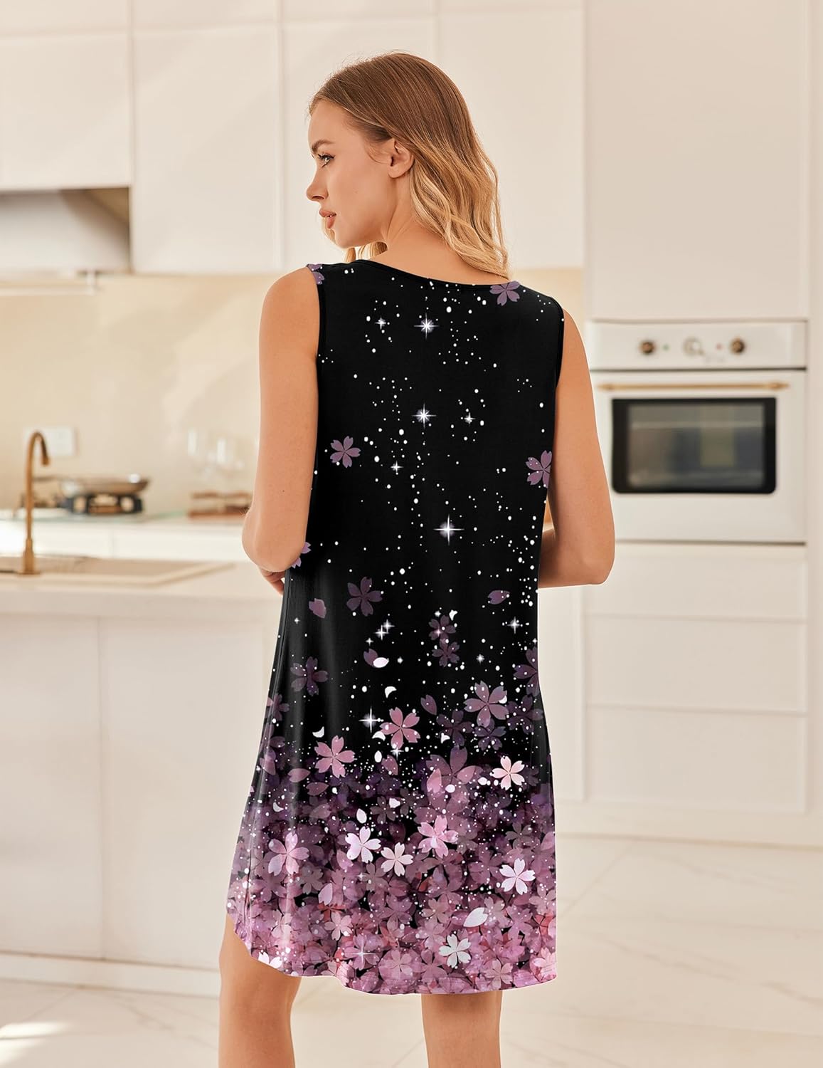 Ekouaer Nightgowns for Women Sleeveless Sleep Shirt Tank Night Gown V Neck Chemise Pleated Night Shirt Soft Sleep Dress - Image 6