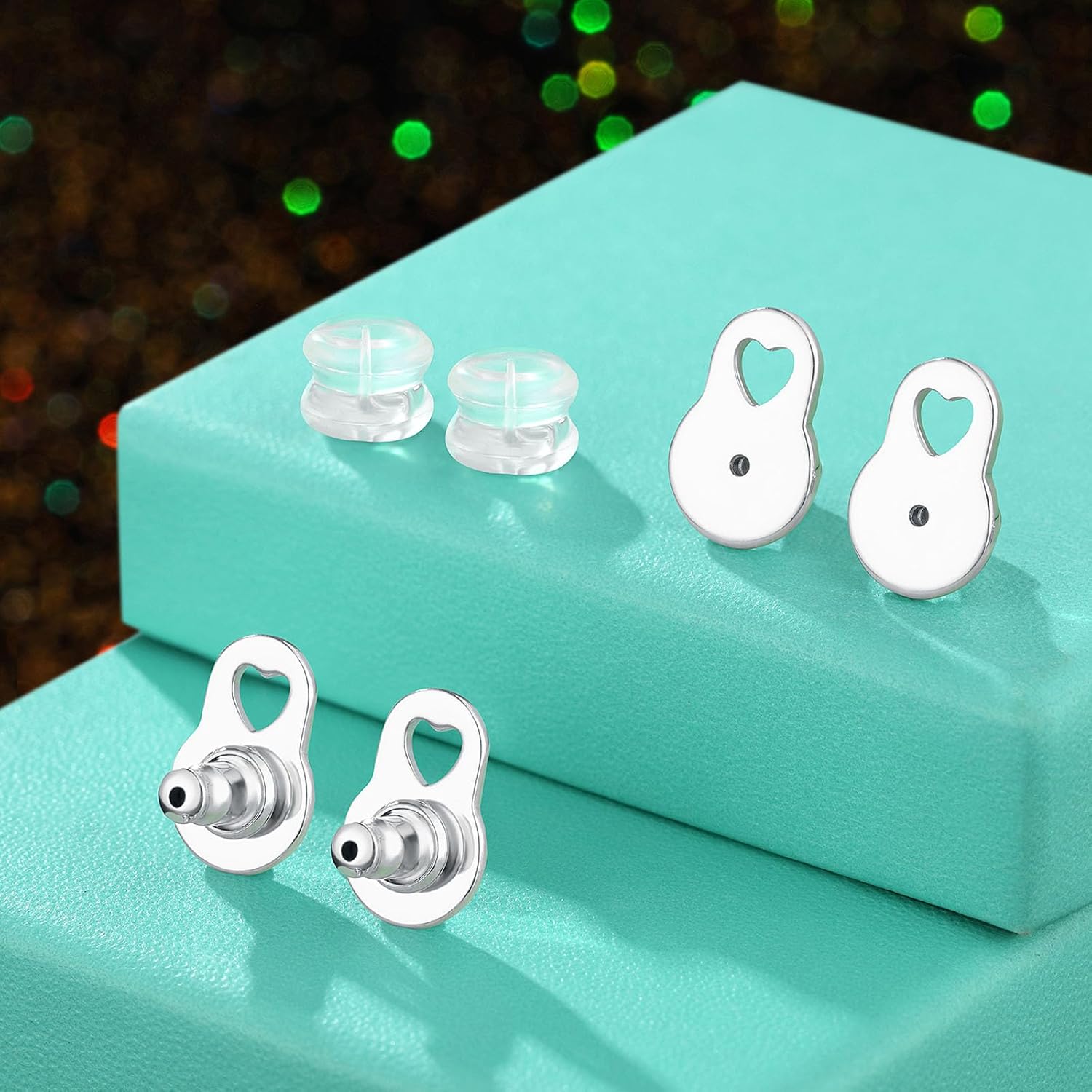 6 PCS Earring Backs for Droopy Ears, Sturdy Heart Lifter Backs for Heavy Earrings Locking Earring Support Backings for Studs Secure Ear Backers,White Gold - Image 2