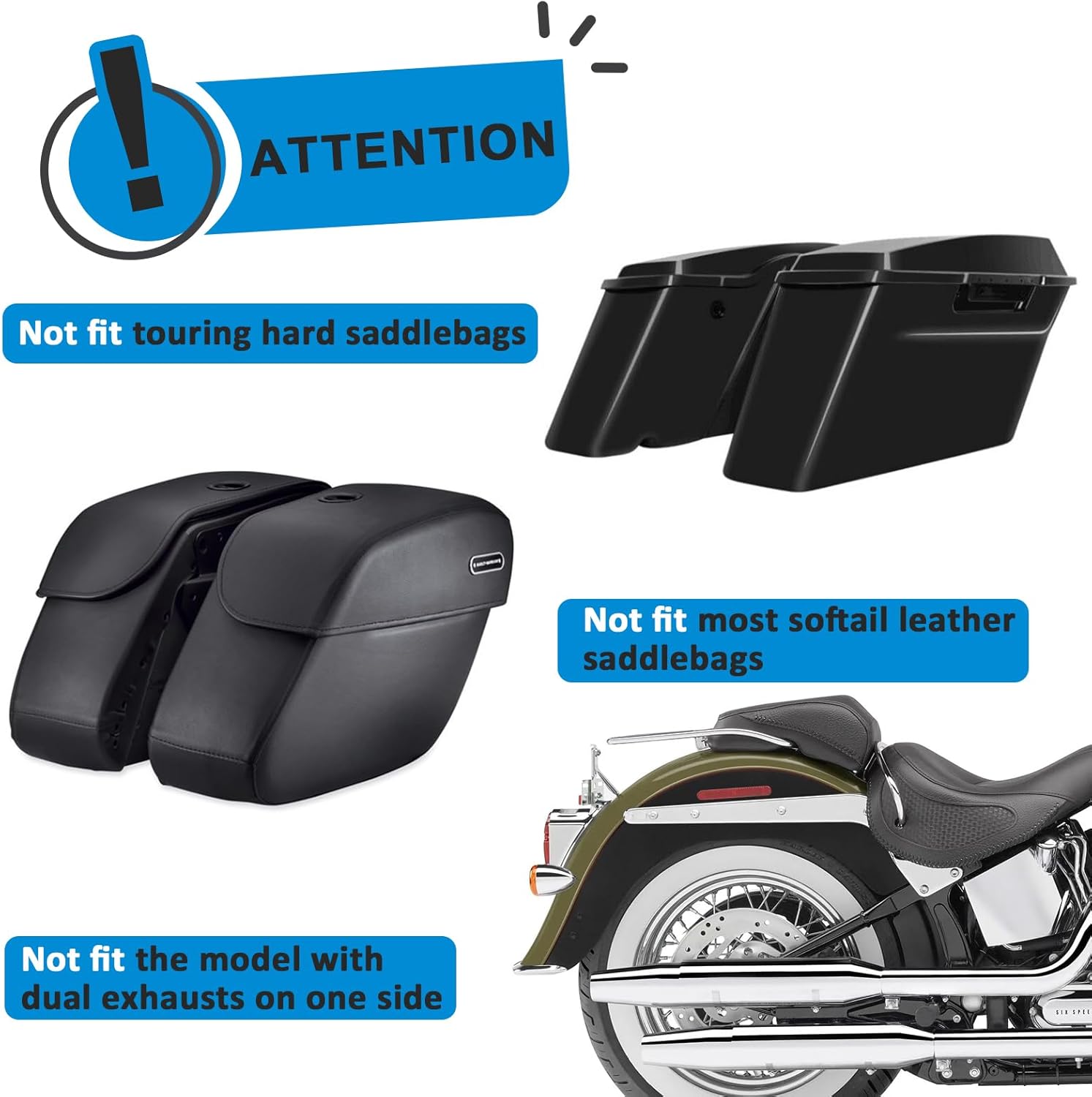 Wsays Rear Crash Bar Saddlebag Guards Compatible with Harley Softail Deluxe FLSTN 2005-2017 Highway Engine Guard Chrome