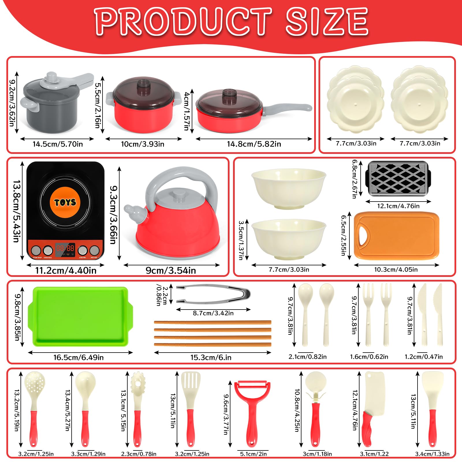 JUQG 74 Pezzi Accessori Giocattolo da Cucina per Bambini, Giocattoli da Cucina con Pentole e Padelle, Gioco di Ruolo da Chef Adatto a Ragazzi e Ragazze di 3 4 5 6 7 8 Anni - 3