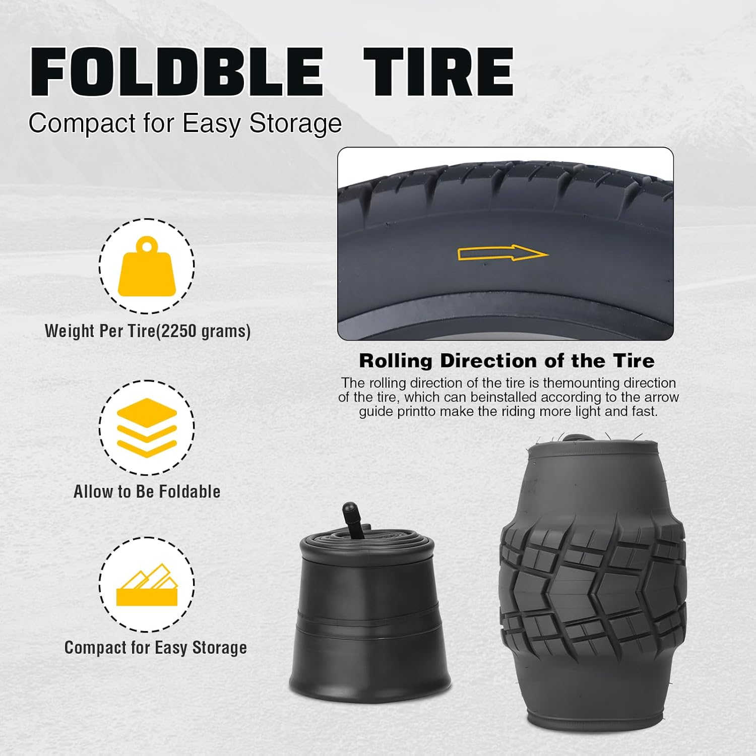 16/20/26 x 4.0 Fat Tire for Ebike, Mountain Bike, Tricycle, Ideal for Snow, Mud, Gravel Road, Heavy Duty Wear-Resistant All-Terrain 1/2 Tires (1/2 Tubes)