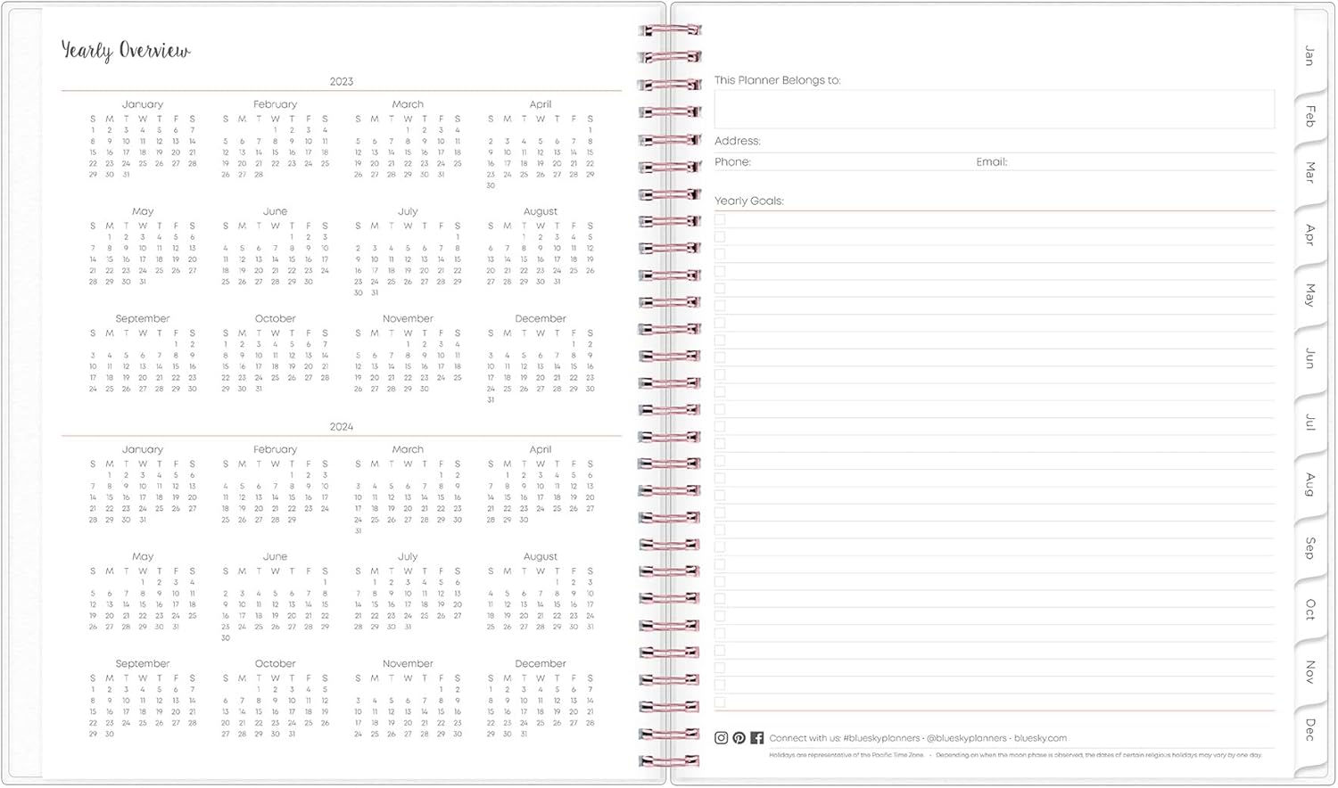 Blue Sky Joselyn Monthly Wirebound Planner, Joselyn Floral Artwork, 10 x 8, Pink/Peach/Black Cover, 12-Month (Jan to Dec): 2023