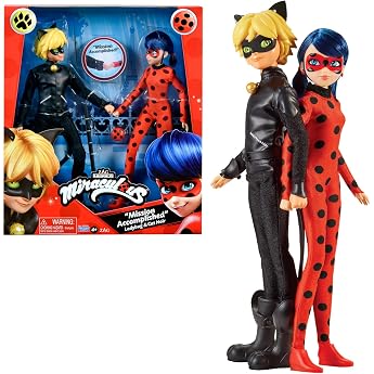 Bandai P50365 Miraculous Ladybug Dolls 26cm, Ladybug and Cat Noir, Pack of 2